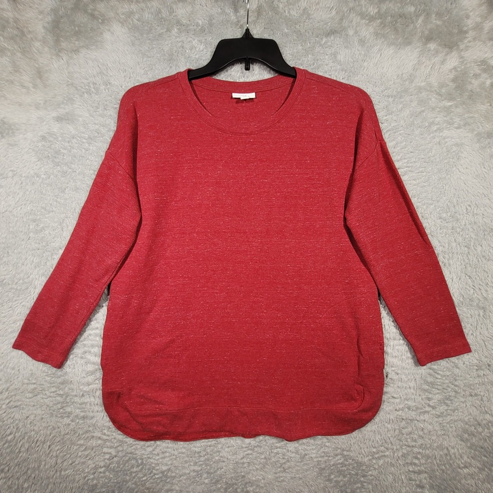J. Jill Sweater Women Medium Petite Red Knit Side Pockets Curved Hem